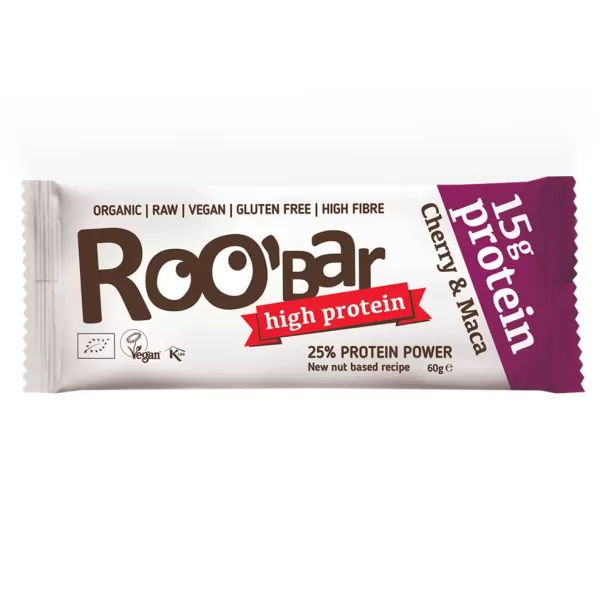 Roobar 100% raw bio high protein szelet cseresznye maca por 60 g